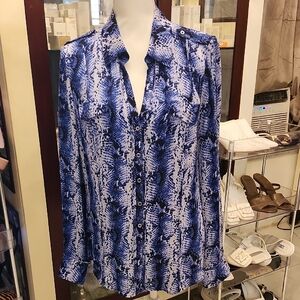 White House Black Market Blue and White Blouse